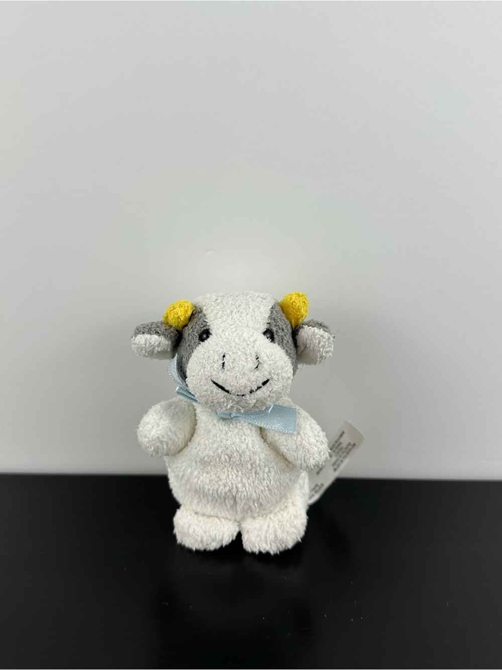 Russ Berrie RARE Luv Bunch Mini Cow 3.5” White Gray Plush Blue Bow Luv Pets